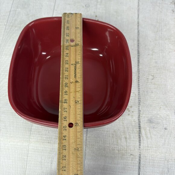 Home Trends CANOPY RED Cranberry Emboss Square Porcelain Soup Cereal Bowls Set 3 - Picture 10 of 16